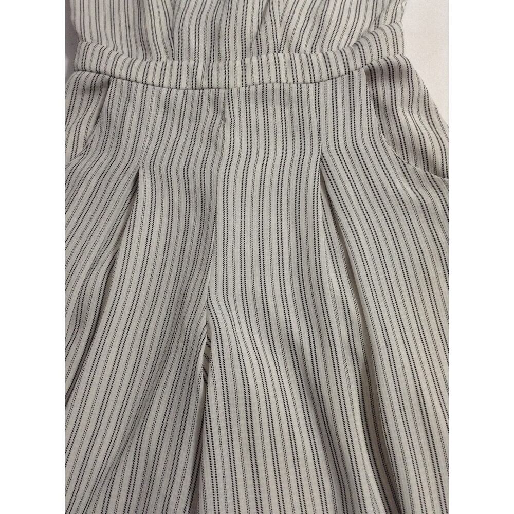 4SI3NNA Striped Wide Leg Jumpsuit S Halter Criss Cross Back Pockets White Black - Picture 10 of 16